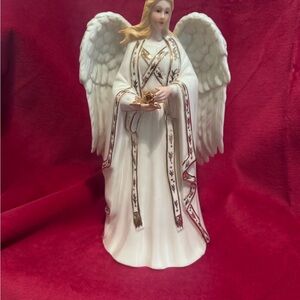 Elegant White Angel Figurine with Gold Accents
